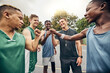 © C Coetzee/peopleimages.com - Basketball, sport and motivation with a team and sports coach after a game or practice on a court outdoor. Collaboration, teamwork and fitness with a group outside for exercise, workout and health