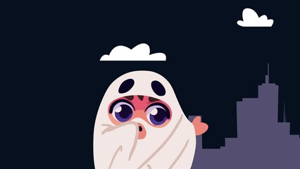 Sticker - happy halloween animation with ghost boy