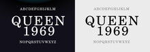 QUEEN 1969 Sports Minimal Tech Font Letter Set. Luxury Vector Typeface For Company. Modern Gaming Fonts Logo Design.