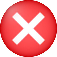 Cross mark symbol in 3d style. Red cross marks button.