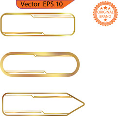 Wall Mural - Abstract empty glass gold buttons and sliders, web icons of different forms. Gradient mesh. Button set color gold glossy. Vector illustration