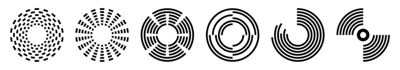Wall Mural - set of four geometric symmetric round shapes, dotted circles, radial shapes. icons set. abstract sig