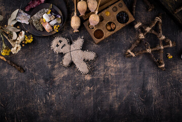 Poster - Voodoo doll. Black magic esoteric ritual.