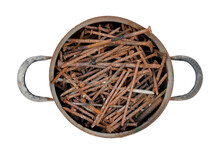 Saucepan Full Of Rusty Nails On Transparent Background