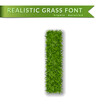 Grass letter I, alphabet 3D design. Capital letter text. Green font isolated white background, shadow. Symbol eco nature, environment, save the planet. Detailed lush plant meadow Vector illustration