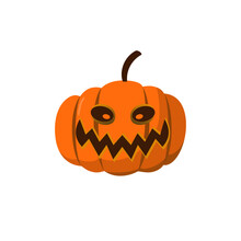 Halloween Pumpkin Icon 3D. Autumn Symbol. Cartoon Horror Design. Halloween Scary Pumpkin Face, Smile. Orange Squash Silhouette Isolated White Background. Harvest Celebration Vector Llustration