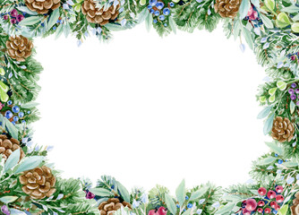 Wall Mural - merry christmas greeting card. christmas decorations border for winter holidays, isolated on white.
