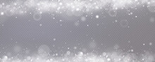 Falling Snow.Christmas Background.Snow Blizzard.Transparent Background.Light Effect.