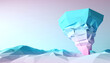 blue pink pastel tornado mountain low poly style 3d. 3d ocean or sea background. 3d illustration