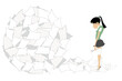 Businesswoman with hands down standing in front of pile of papers. 
Stressed and frustrated overworked businesswoman standing in front of huge pile of papers. Business concept illustration
