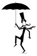 
Illustration of the man in the top hat with umbrella. Black and white
