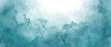 Light Sea Blue Green Sky Gradient Watercolor Background With Clouds Texture	
