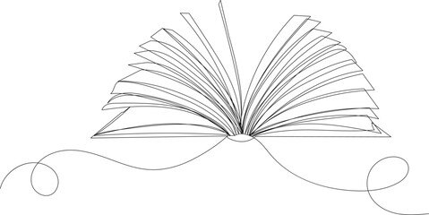 open book one line drawing, sketch, isolated vector