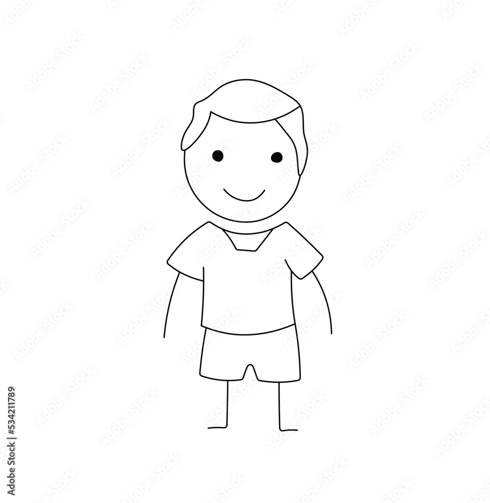 Colorless Boy Vector isolated one stick figure kid little boy in t shirt and a shorts ...
