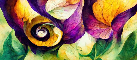 Wall Mural - Vibrant bright colorful spring flower abstract. Spiraling patterns and swirls makes for a gorgeous decoration & blooming beautiful design background.	