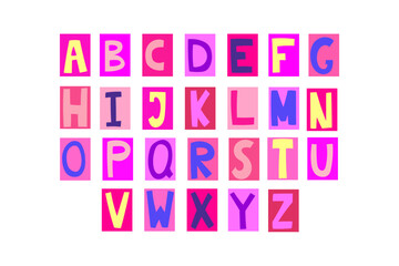 Anonymous colorful letters for decorative design. Vintage scrapbook vector set.