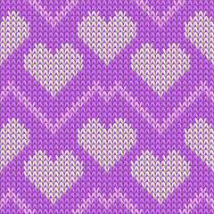 Wall Mural - Fair isle heart knit norwegian vector seamless pattern. Knitwear crochet valentine