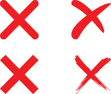 Red Wrong Symbol, Red Cross, X, Reject, Cancel Crossmark Icon Vector Set, No Sign Flat Isolated Icon On White Background