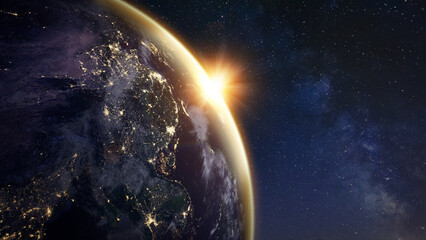 Wall Mural - china at night viewed from space with lights showing activity in chinese cities. 3d render of planet