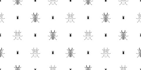 Wall Mural - Stag-beetle bug black and white seamless pattern