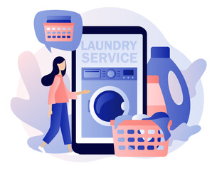 Wall Mural - laundry service online in smartphone app. laundromat, home appliance, housekeeping concept. washing 
