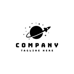 rocket planet with stars logo design
