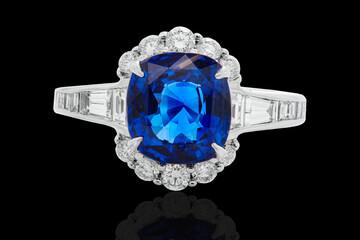 Wall Mural - sapphire engagement ring, jewelry with blue diamond and gemstones diamonds