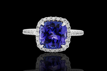 Wall Mural - sapphire engagement ring, jewelry with blue diamond and gemstones diamonds