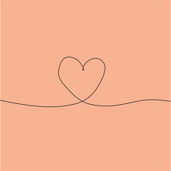 Wall Mural - heart vector line illustration. Line drawing linear continuous symbol of love. Valentines single line romantic wedding logo