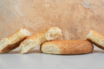 Wall Mural - Two fresh sweet bagels on white background