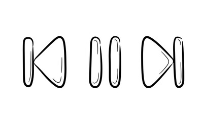 Leinwandbilder - A collection of hand-drawn music and video rewind and stop icon sets. Start play and pause button in doodle sketch style. A simple doodle drawing scheme. Vector illustration.