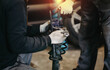 process of replacing the car suspension spring in a car service, replacing the spring and shock absorber