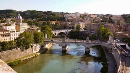 Canvas Print - View over the roofs of Rome and the Tiber River