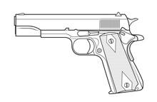Vector Illustration Of The Colt 1911 Automatic Pistol With Diamonds On The Facings On The White Background. Left Side.