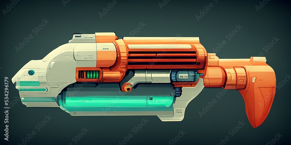 Futuristic laser gun, space rifle, gold assault rifle, heavy firepower ...