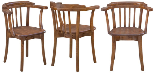 A chair made of natural wood in different angles. Isolated from the background. Interior element