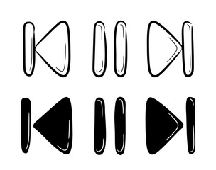 Leinwandbilder - A collection of hand-drawn music and video rewind and stop icon sets. Start play and pause button in doodle sketch style. A simple doodle drawing scheme. Vector illustration.