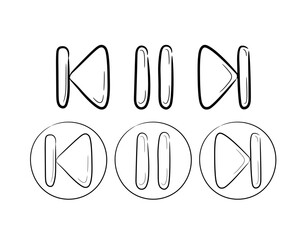 Leinwandbilder - A collection of hand-drawn music and video rewind and stop icon sets. Start play and pause button in doodle sketch style. A simple doodle drawing scheme. Vector illustration.