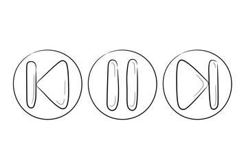 Leinwandbilder - A collection of hand-drawn music and video rewind and stop icon sets. Start play and pause button in doodle sketch style. A simple doodle drawing scheme. Vector illustration.