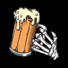 skull hand with glass of beer