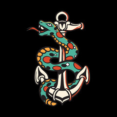 Snake with anchor tattoo illustration