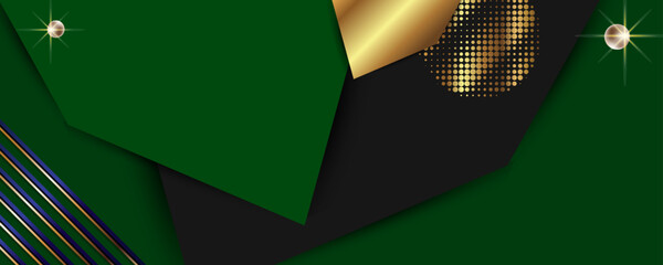 Wall Mural - New 2022 2023 Christmas banner background xmas design of realistic green golden horizontal Christmas header for website template