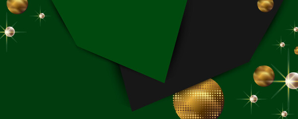 Wall Mural - New 2022 2023 Christmas banner background xmas design of realistic green golden horizontal Christmas header for website template