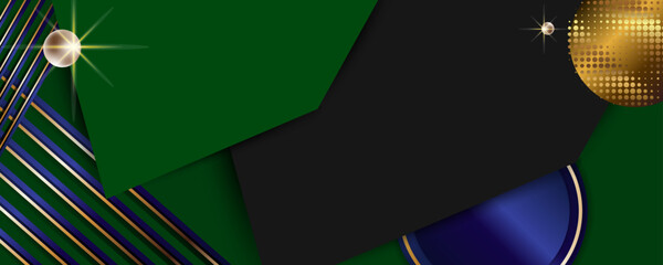 Wall Mural - New 2022 2023 Christmas banner background xmas design of realistic green golden horizontal Christmas header for website template