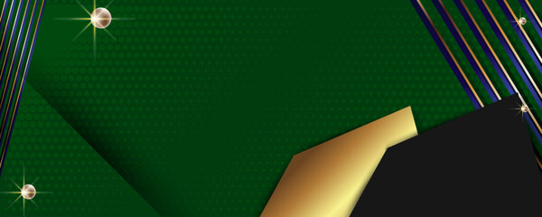 Wall Mural - New 2022 2023 Christmas banner background xmas design of realistic green golden horizontal Christmas header for website template