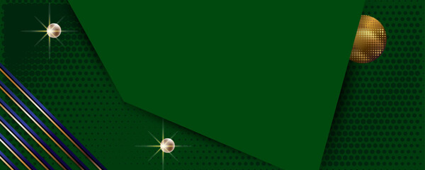 Wall Mural - New 2022 2023 Christmas banner background xmas design of realistic green golden horizontal Christmas header for website template