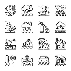 Poster - Set of Disaster Damage Line Icons 
