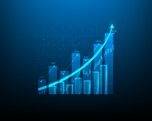 Wall Mural - success market graph and stock currency technology. Growth Graph business digital investment. exchange financial trading forex. income economy and candlestick. vector illustration digital fantastic.