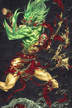 illustration of fantasy Japanese god of the wind fujin