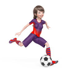 Wall Mural - soccer girl is happy and also playing football in white background